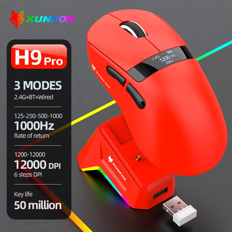 59g Superlight Wireless Gaming Mouse with Magnetic RGB Charging Dock，BT/2.4G Wireless/Wired Mouse, 22000 DPI，5 Programmable Butt