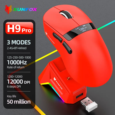 59g Superlight Wireless Gaming Mouse with Magnetic RGB Charging Dock，BT/2.4G Wireless/Wired Mouse, 22000 DPI，5 Programmable Butt