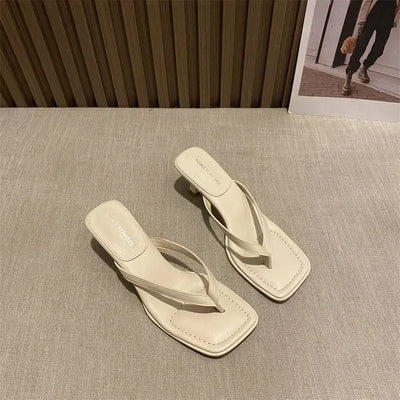 Flip Flops Women Summer Outside New Square Head Slim Heel Sandals Fashion Clip Toe Slippers Women Sandals Pantuflas De Mujer