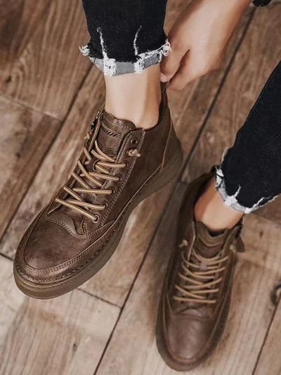 Handmade Leather Casual Shoes for Men Design Sneakers Man Comfortable High Top Boots Men's Loafers Platform Moccasins Driving