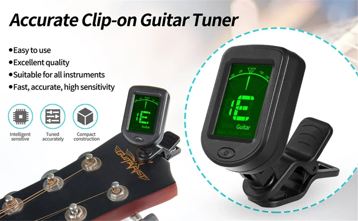 Guitar Tuner For All Instruments Clip on Electronic Tuner for Guitar Bass Ukulele Violin Mandolin Banjo