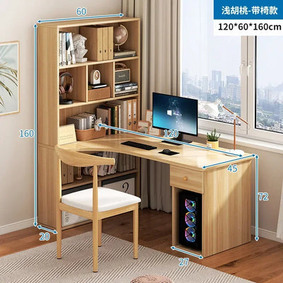 Computer Desk L Shaped Lap Table 55'' Office Desk with 3 Drawers and Bookshelf, L Shaped Large Corner Desk with Storage Shelves