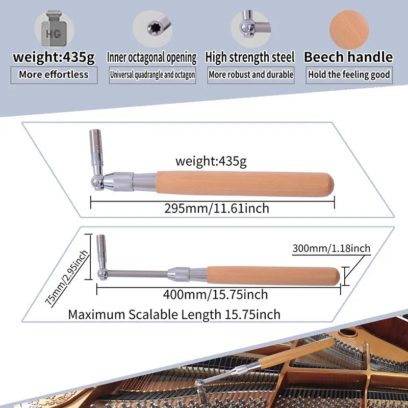 Professional Piano Tuning Kit Portable Piano Tuner Tuner with Tuning Hammer and Silence Kit for All Upright and Grand Pianos