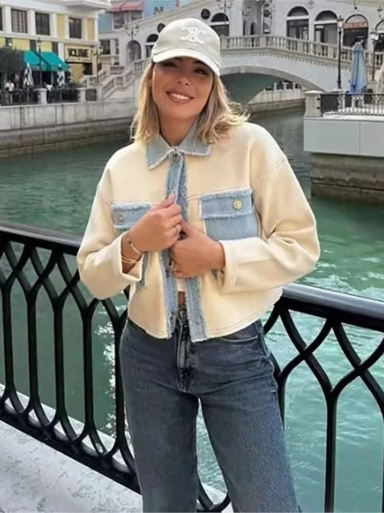 HipSeam Patchwork Bomber Jacket Women Casual Denim Women's Short