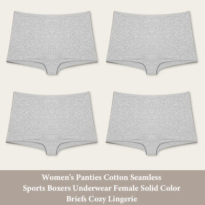 4PCS Women's Panties Cotton Seamless Sports Boxers Underwear Female Solid Color Briefs Cozy Lingerie Intimate Underpants XS-XL