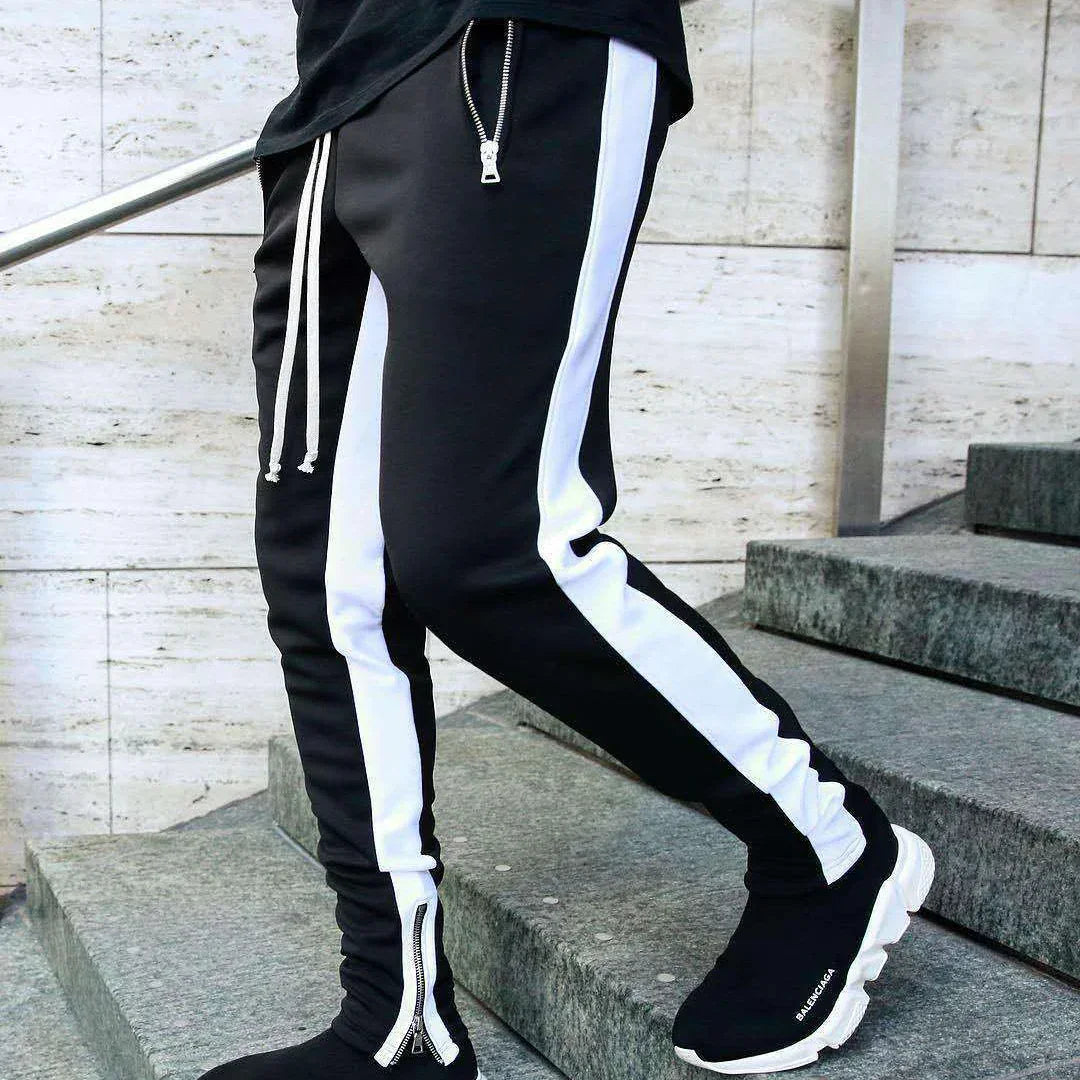 2025 New Men Sweatshirts Jogging Pants Men Casual Pants Men Stylish Color Block Zip Pockets Drawstring Sports Skinny Pants Trous