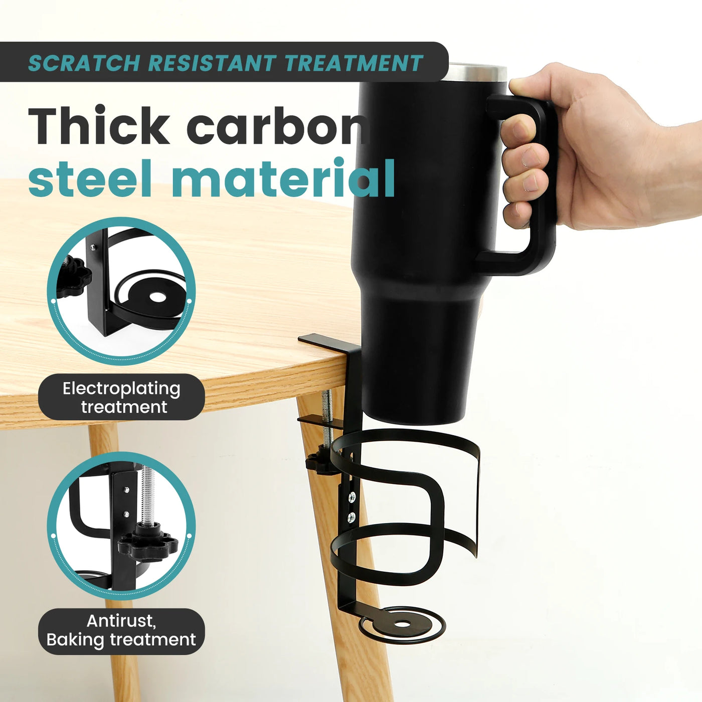 Large Desk Cup Holder Universal Adjustable Leak Proof Clip On Table Cup Holder Adjustable Coffee Mug Headphone Organizer for Des