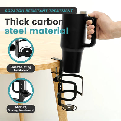 Large Desk Cup Holder Universal Adjustable Leak Proof Clip On Table Cup Holder Adjustable Coffee Mug Headphone Organizer for Des