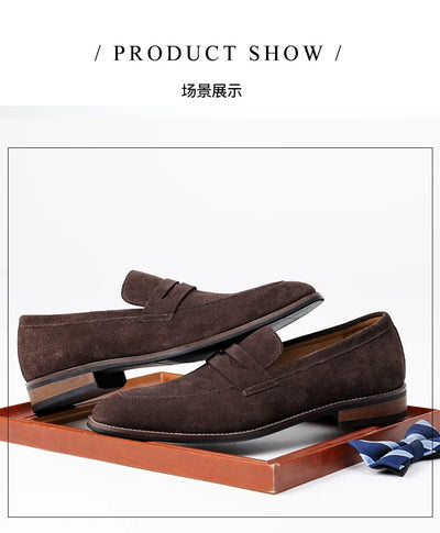 Brand Men's Loafers Suede Cow Leather Shoes Vintage Slip-on Casual Men Driving Shoes Wedding Male Dress Shoes