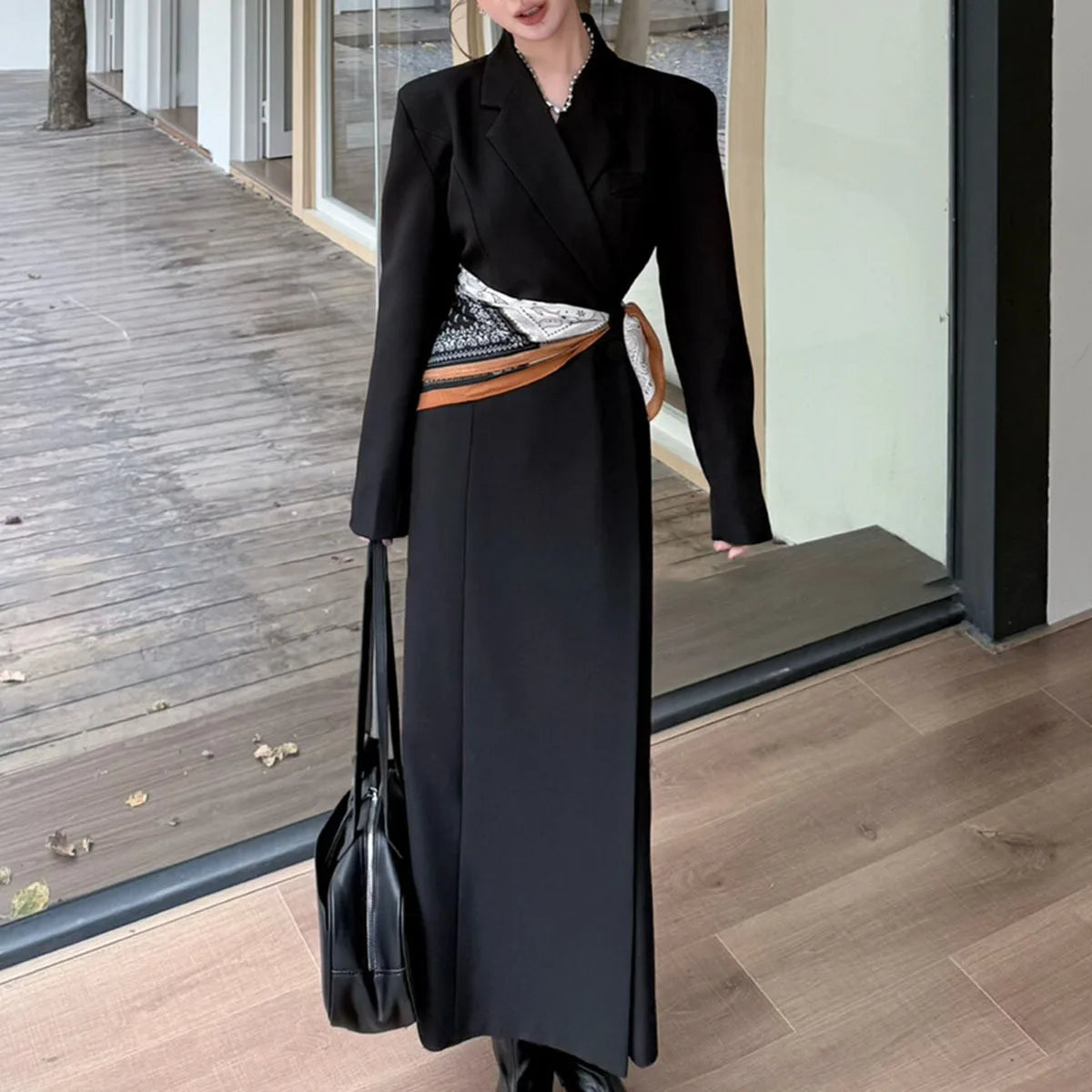 BJTZ Women’s Blazer Dress With Padded Shoulders Waist-Cinching Elegant Office Wear Fall Winter Luxury Casual Party Outfit