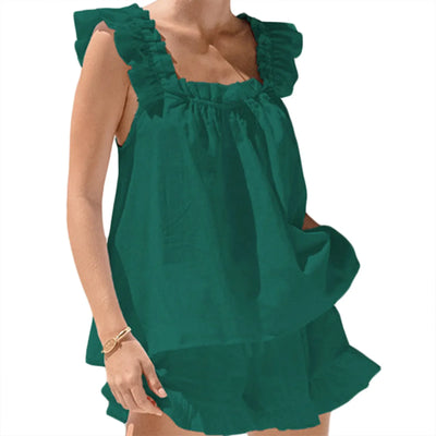 Women's Sleeveless Sling Square Collar Vest Shorts Tank Top