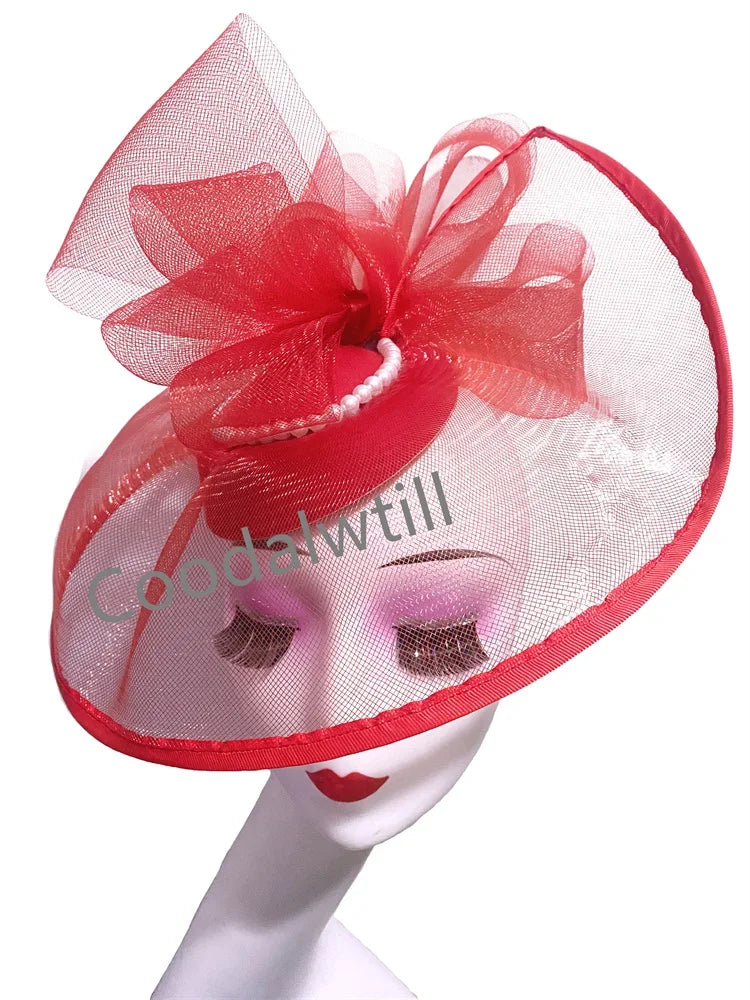 Large Flower Feather Hat Fascinator Headband Women Wedding Party Tea Headpiece Royal Ascot Prom Chapeau Cap Ladies Bride Pillbox