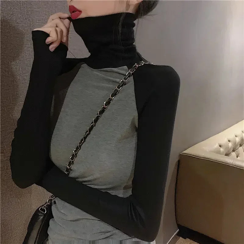 Women's Turtleneck Red Crop Top