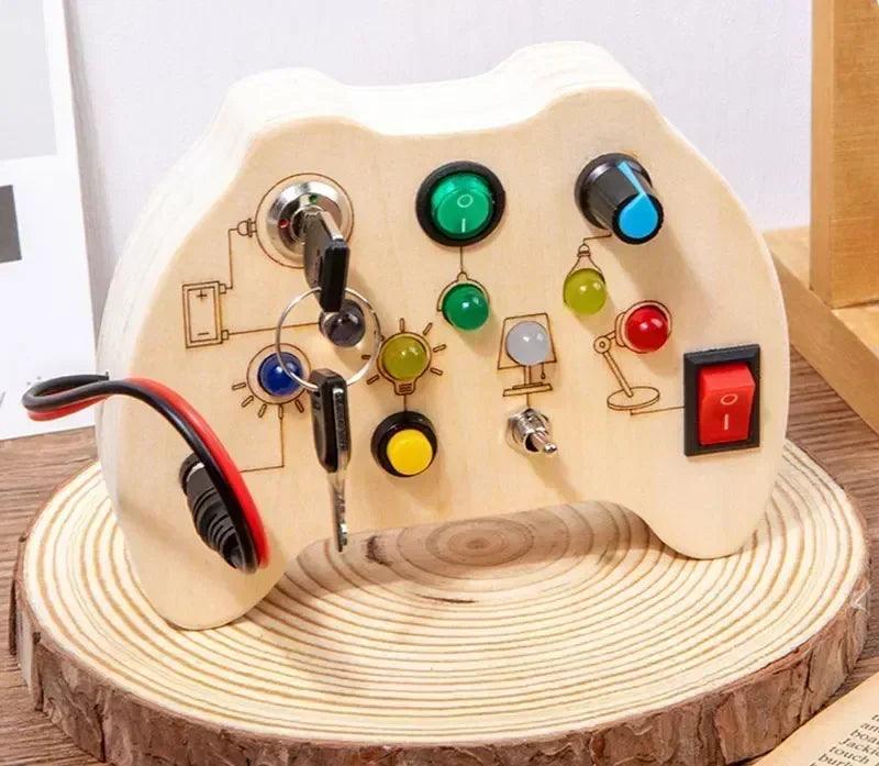 Montessori busy board sensory toys wooden with led light switch control travel activities children games for 2-4 years