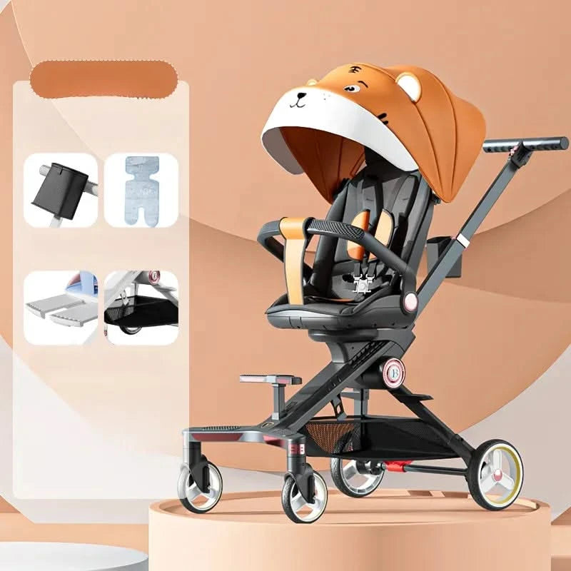 Baby stroller 0 to 3 years High view Shock absorption four wheels stroller folding Can sit or lie down lightweight baby stroller