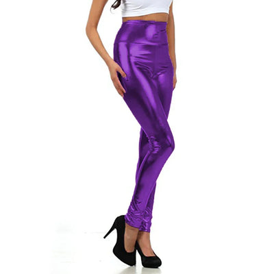 Women Look Wet Leggings Shiny Glossy Faux