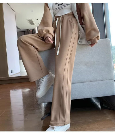Narrow Version of Wide-leg Pants for Women in Spring Autumn High Waist Drooping Slim Casual Straight American Sports Twill