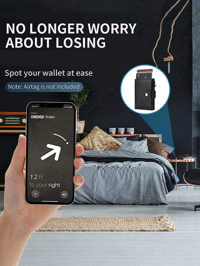 Black leather RFID credit card holder wallet with AirTag slot