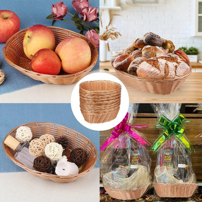 20 Pack Oval Poly Wicker Basket, Poly Wicker Bread Baskets, Medium Size Gift Baskets for Kitchen, Christmas Gifts, Centerpiece D