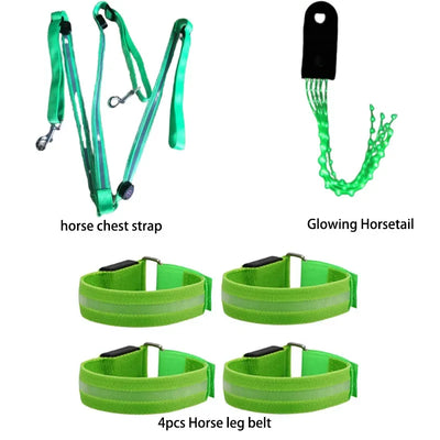 3Pcs LED Horse Ride Set Legs Chest Tails Straps Horsing Riding Luminous Equestrian Suits Night Lights Visible Horse Equestrian