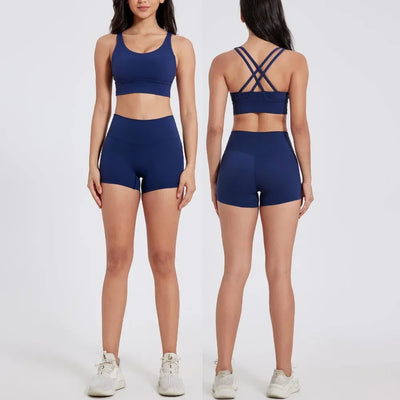 2025 Summer Women's Yoga 2-Piece Set Beauty Back Sling Bra & High Waist Butter Touch Stretch Shorts Fitness Cycling Sports Set