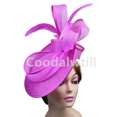 Royal Ascot Red Hair Fascinator Veils Hat Women Church Wedding Fascinaors Hat Headband Feather Derby Headpiece Ladies Chapeau