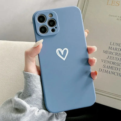 Cute Love Heart Soft Bumper Phone Case For iPhone 16 15 14 13 12 11 Pro X XR XS Max 8 7 Plus Mini Candy Matte Shockproof Cover