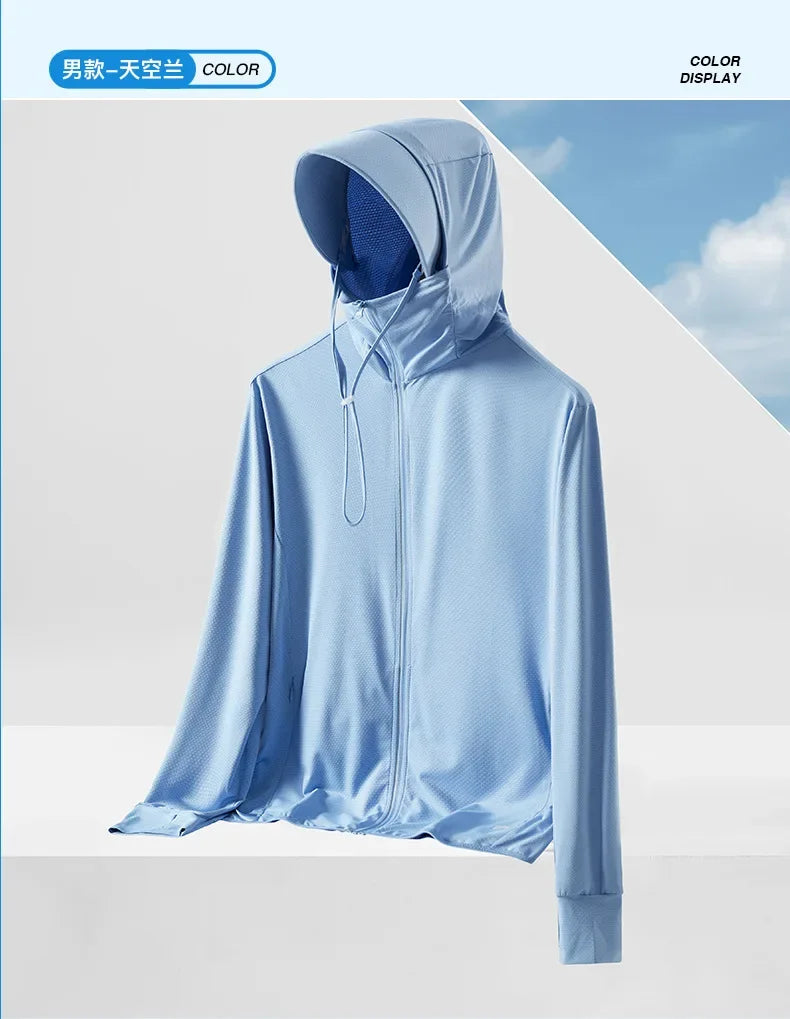 Summer Men's UPF 50+ UV Protection Lightweight Hoodie Long Sleeve SPF Jacket