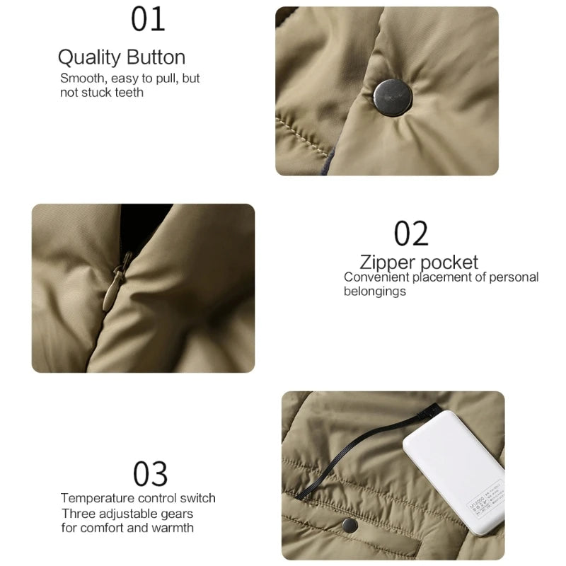 USB Heating Blanket Vest Electric Heating Shawl Mat Outdoor Warming Electric Heating Shawl with 3 Temperature Controls 87HA