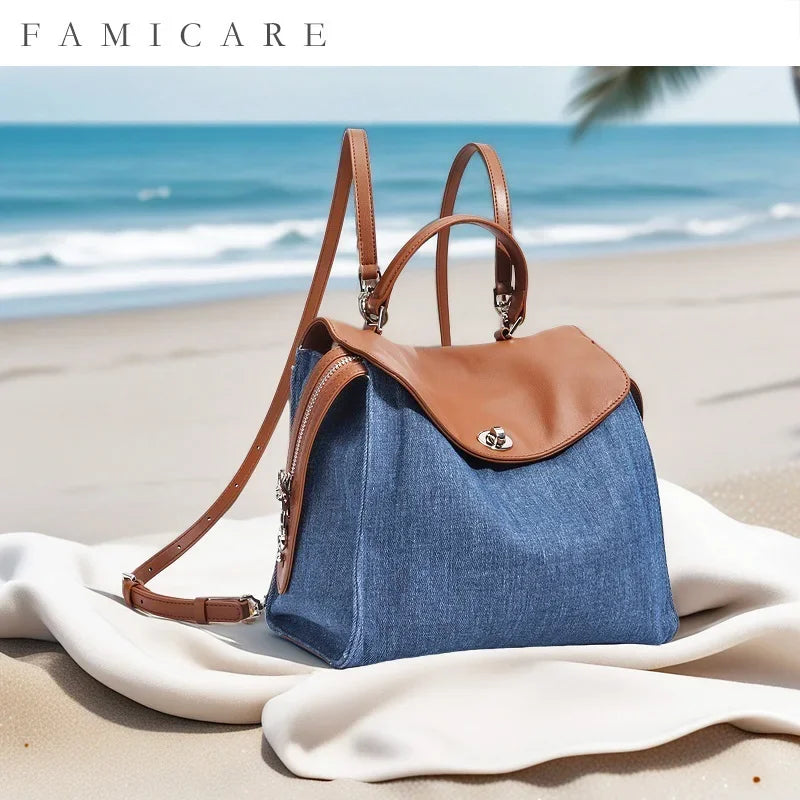 2024 New Women Bag Lady Fashion Half Moon Underarm Shoulder Bag Messenger Female Summer Soft Lightweight Denim Fabric Handbag