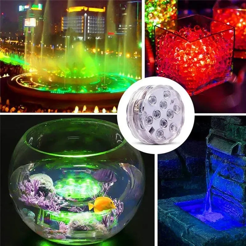 10leds RGB Submersible LED Lights Underwater Night Light Outdoor Swimming Pool Light Tea Light Vase Pond Party Wedding Decor