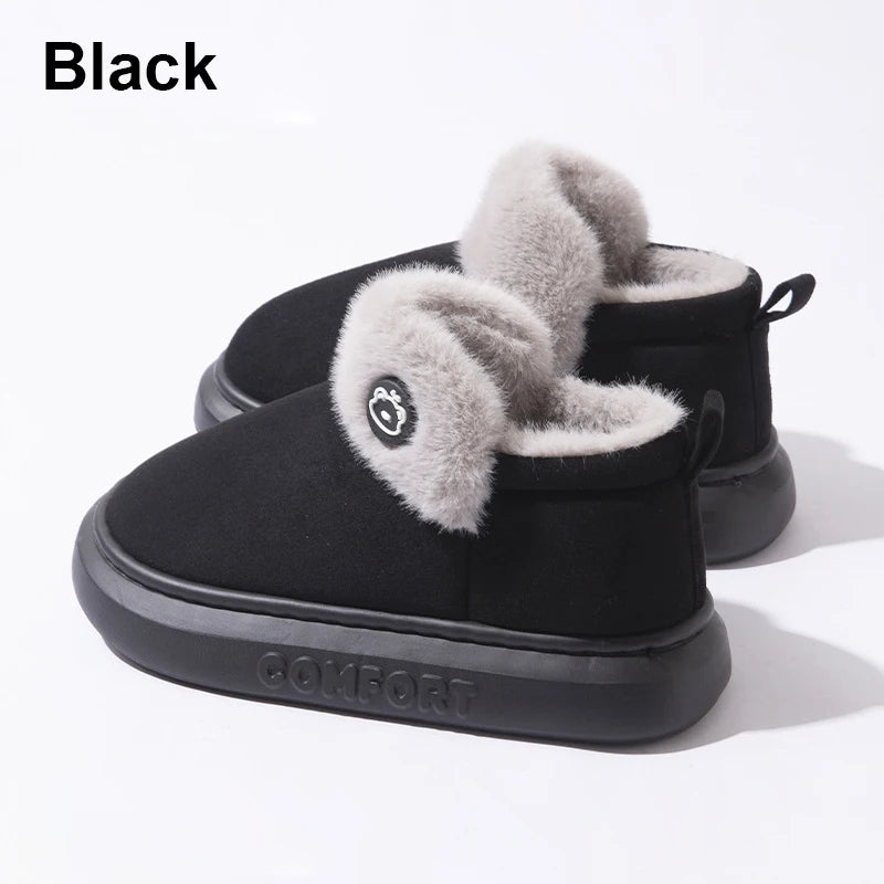 Winter Warm House Slippers Indoor Outdoor Cotton Plush Shoes Eva Lightweight Cozy Fur Lining For Men Women Family Comfort