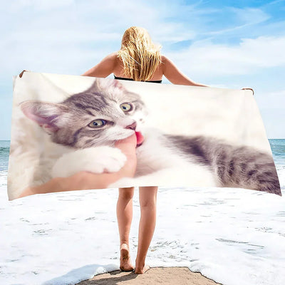 Beach Towel for Women, Girls, Kids, Men, Cat Bath Sand Free Pool Absorbent Soft Plush Lovers