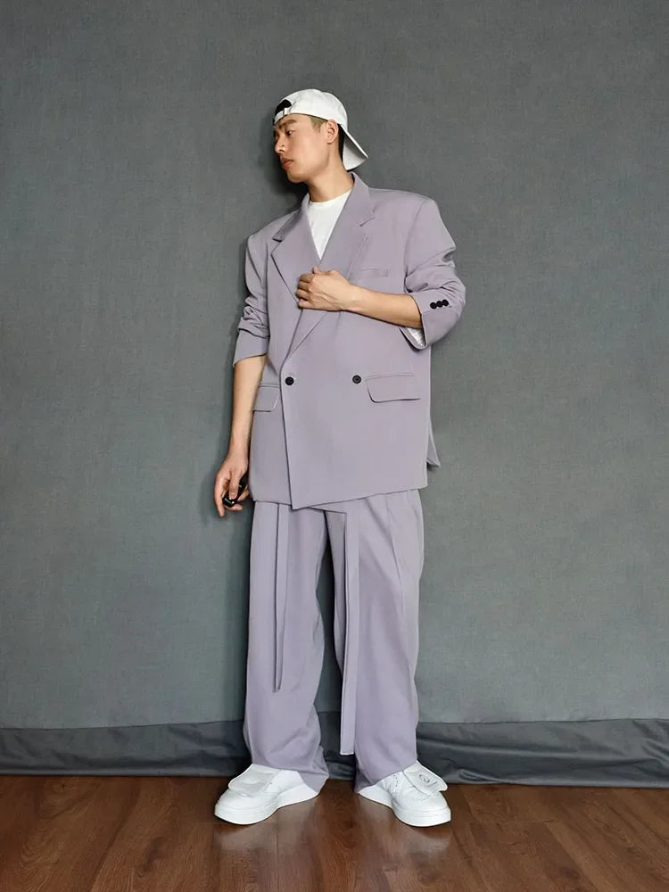 New Designer Men Loose Fit Double Breasted Blazer Two Piece Set Oversized Suit Business Casual Outfits Suit Fashion Matching Set