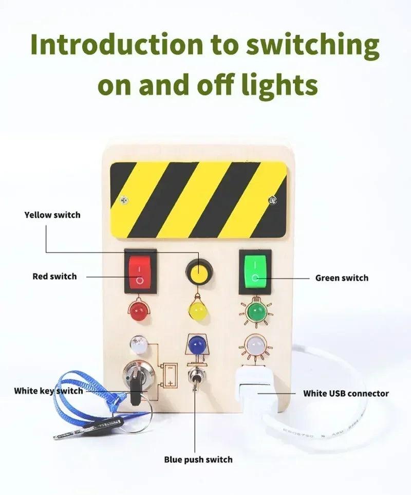 Montessori busy board sensory toys wooden with led light switch control travel activities children games for 2-4 years