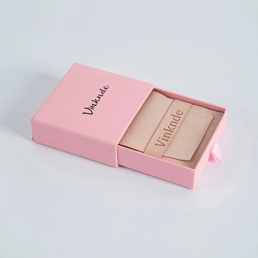 Custom Logo Luxurious Jewellery Packaging Pouch Printed Cardboard Drawer Box Fashion Jewelry Rings Packaging Box With Suede Bag