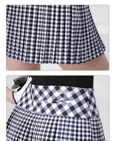 Women's Golfwear for  Slim-Fit Long-Sleeve Top with Polo Collar and Bow Tie, High-End Golf Hundred-Pleat Skirt Suit