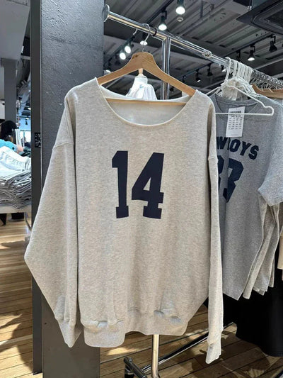 14 Print Oversized Sweatshirt For Women Sexy Scoop