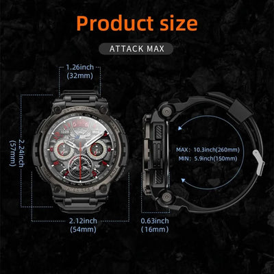 LOKMAT New ATTACK MAX Sport Rugged Smart Watch BT Calls Waterproof Military Smartwatches Heart Rate Monitor Fitness Tracker