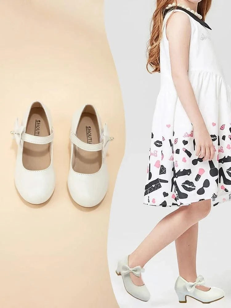 Children's Leather Shoes with Simple Bow  | Girls' Princess Shoes |Kids Dance Performance Shoes |for Parties, Flower Girls, Fancy Dress