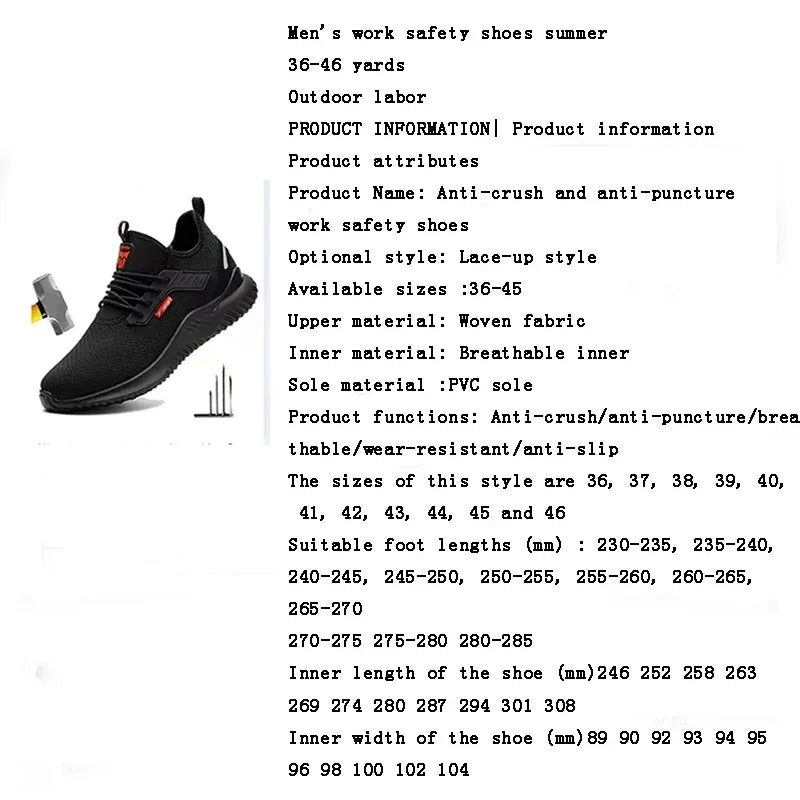 Men's Safety Shoes for Summer Are Breathable Wear-resistant Lightweight Puncture-resistant and Impact-resistant