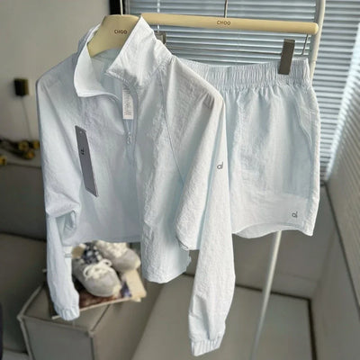 Jacket Shorts Tracksuit Women Two Piece Set Half Zipper Quick Drying Casual Loose Run Sports Sunscreen Shorts 2 Piece Sets