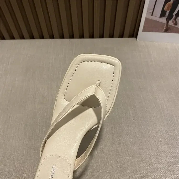 Flip Flops Women Summer Outside New Square Head Slim Heel Sandals Fashion Clip Toe Slippers Women Sandals Pantuflas De Mujer