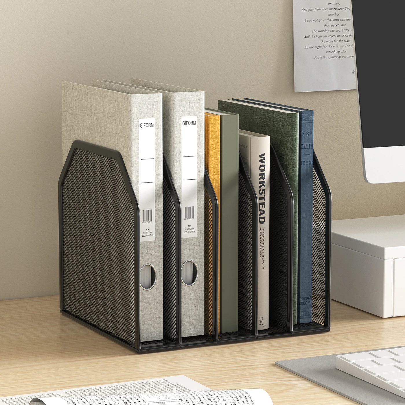 Desk File Organizer 5 Sections Upright Mesh Desktop Organizer File Sorter Office Organization File Holder for Home, Office