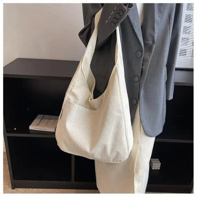Canvas Shoulder Women's Tote Bag Corduroy Simple Casual Large Capacity Designer Handbags For Women Travel Solid Shopper Bag