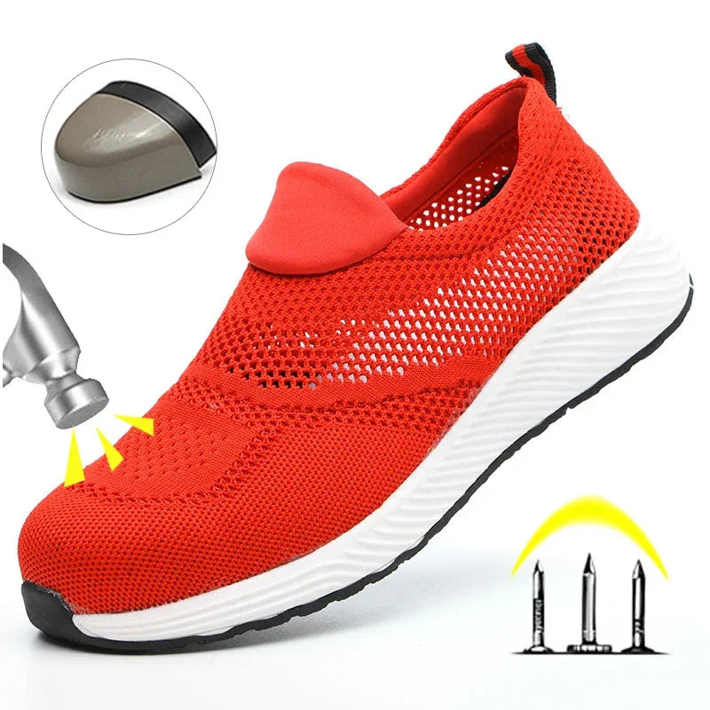 Steel Toe Anti-Puncture Men's Safety Shoes Summer Lightweight Breathable Work Safety Shoes Men Women Work Sneakers