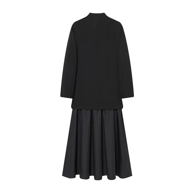 Women's Dress 2025 Autumn New Style Black Long-Sleeve Patchwork Blazer Long Dress Elegant Socialite Style