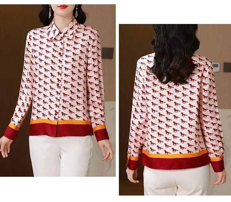 Women satin silk shirts g horse print