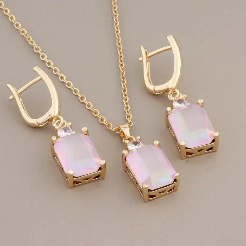 New trend natural zircon drop earrings sets gold color colorful for women luxury necklaces and set