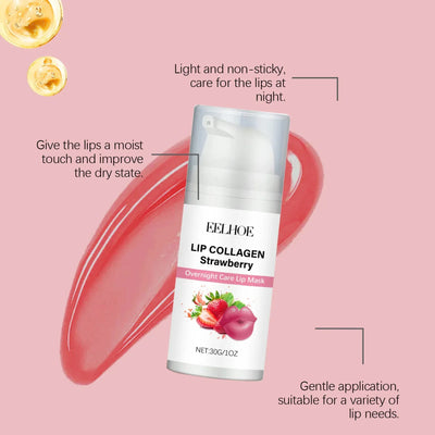 EELHOE Strawberry Night Lip Mask Overnight Deep Hydration Exfoliant for Lips Enhance Skin Elasticity Moisturizing Lip Mask 30g
